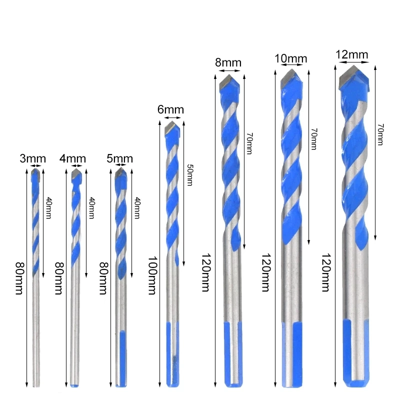 Glass Drill Bit 3-12mm Triangle Bit for Ceramic Tile Concrete Brick Wood Drilling